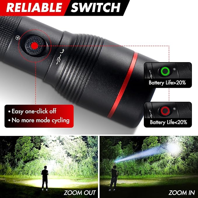 SUBOOS X50 Pro LED Rechargeable Flashlight, Super Bright 15000 Lux, Long Lasting, USB-C, Compact, Heavy Duty, Tactical 5 Modes, 250M Range, Small Wateproof Flash Light for Fishing, Camping