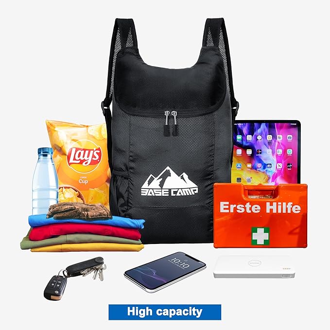 BASE CAMP Hiking Backpack,12L Portable Lightweight Packable Travel Daypacks for Women Men, Foldable Shoulder Pack Casual Outdoor Bag