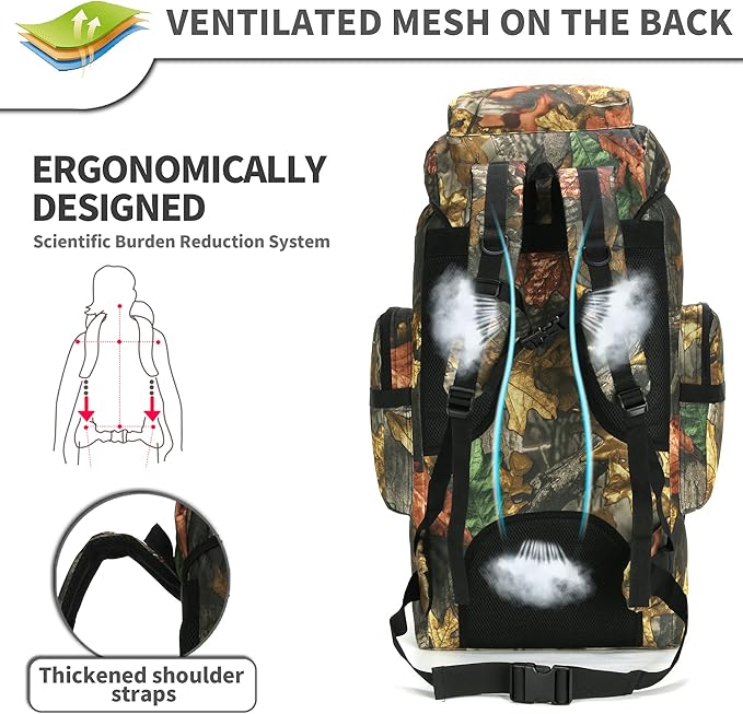 70L Camping Hiking Military Tactical Backpack Outdoor Water-Repellent Adjustable Sport Bags