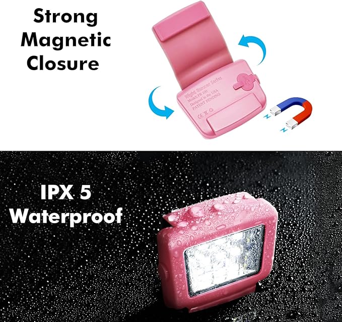 Running Lights, Waterproof LED Clip-On Light, 300 Lumens, USB Rechargeable, Suitable for Hiking, Running, Biking, Walking Dog, Car Repair, Emergency(2PCS,Pink)