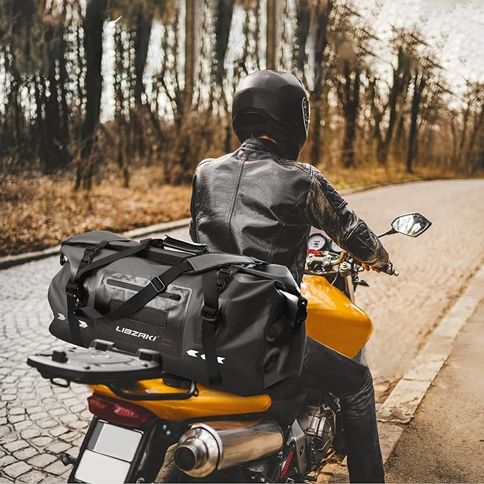 LIBZAKI Waterproof Rolltop Duffel Bag-Heavy Duty Dry Bag for Motorcycle Camping & Boating, Military-Grade Seams & Quick-Release Buckles 70L Black