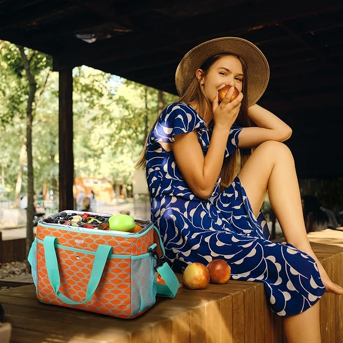 MIER 18L Large Soft Cooler Insulated Picnic Bag for Grocery, Camping, Car, Bright Orange Color