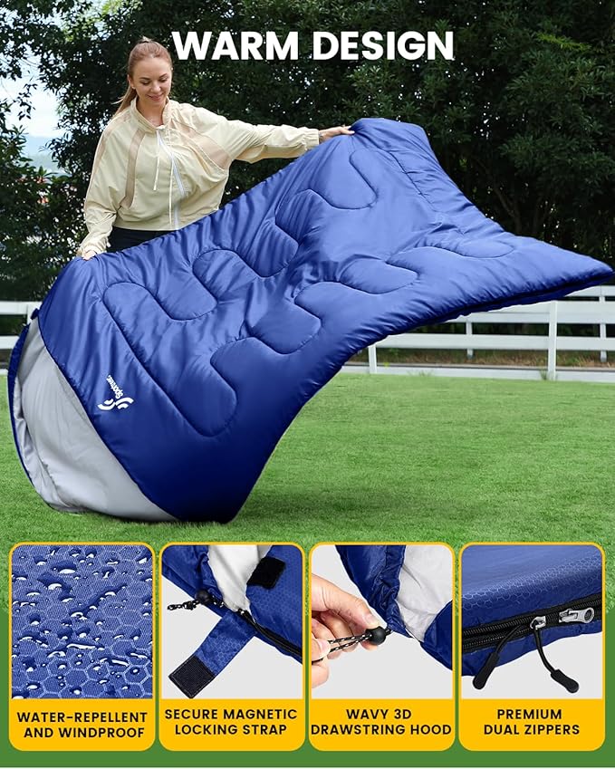 Sportneer Double Sleeping Bag for Adults with 2 Pillows, Queen Size Two Person Sleeping Bag for All Season, 2 Person Sleeping Bags for Cold Weather Camping Hiking Backpacking