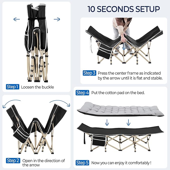 Yaheetech Folding Camping Cot Portable Outdoor Bed for Adults w/Mat & Storage Bag & Carry Bag, Heavy Duty Cots for Outdoor Travel & Office/Home Nap