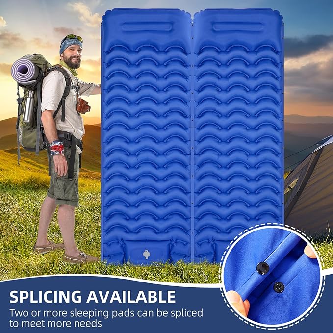 Sleeping Pad, Ultralight Inflatable Sleeping Pad for Camping with Pillow, Built-in Pump, Ultimate for Camping, Hiking - Airpad, Carry Bag, Repair Kit, Compact & Lightweight Camping Pad(Blue)