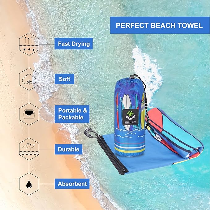 4Monster Microfiber Beach Towel Quick Dry,Super Absorbent Lightweight Travel Towel for Swimmers, Sand Free Camping Towel, Beach Towels for Pool, Swim, Water Sports,Yoga,Gym,Backpacking