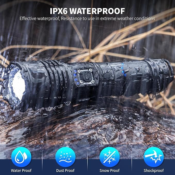 Cinlinso Flashlights High Lumens Rechargeable, 990,000 Lumens Super Bright Led Flash Light, IPX6 Waterproof, 5 Modes Brightest Powerful Handheld Flashlights for Camping Home Hunting