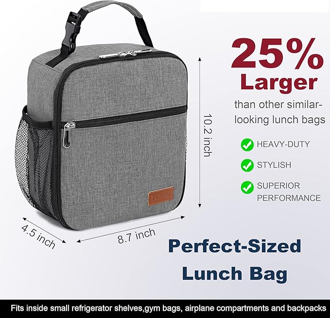 Femuar Lunch Box for Men Women Adults Small Lunch Bag for Office Work Picnic - Reusable Portable Lunchbox, Grey