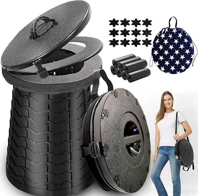 ALEVMOOM XXL Portable Toilet for Camping,880lbs Capacity,19.7" H Adjustable Portable Toilet with 7 Garbage Bags,Porta Potty for Adults,Collapsible Luggable Loo for Camping/Travel/Hiking/Car