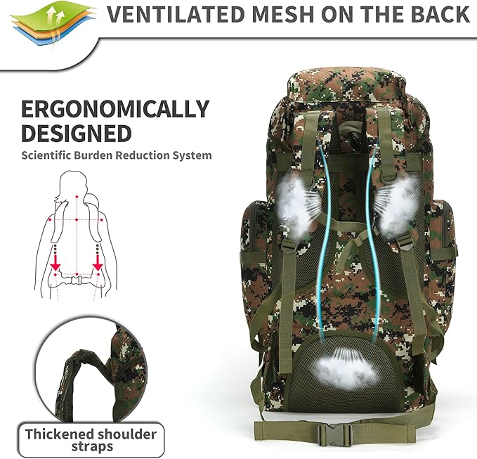 70L Camping Hiking Military Tactical Backpack Outdoor Water-Repellent Adjustable Sport Bags