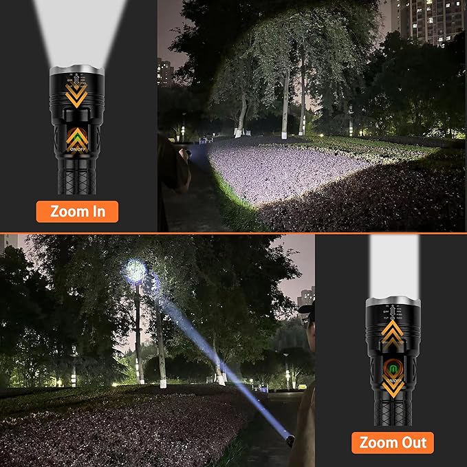 Rechargeable LED Flashlights High Lumens,20000 Lumen Powerful Tactical Flashlight with Zoomable,3 Modes,XHP70 Super Bright Waterproof Flashlights for Emergencies,Camping,Hiking