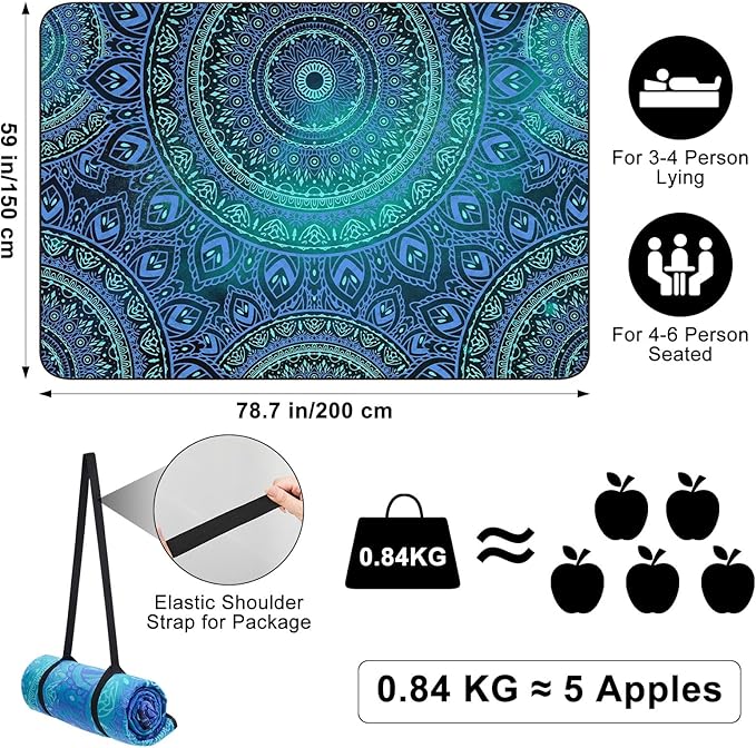 ICOSY Large Picnic Outdoor Blankets, 78" x 59" Beach Camping Blanket Waterproof Sandproof Picnic Camping Mat Camping Gear Essentials