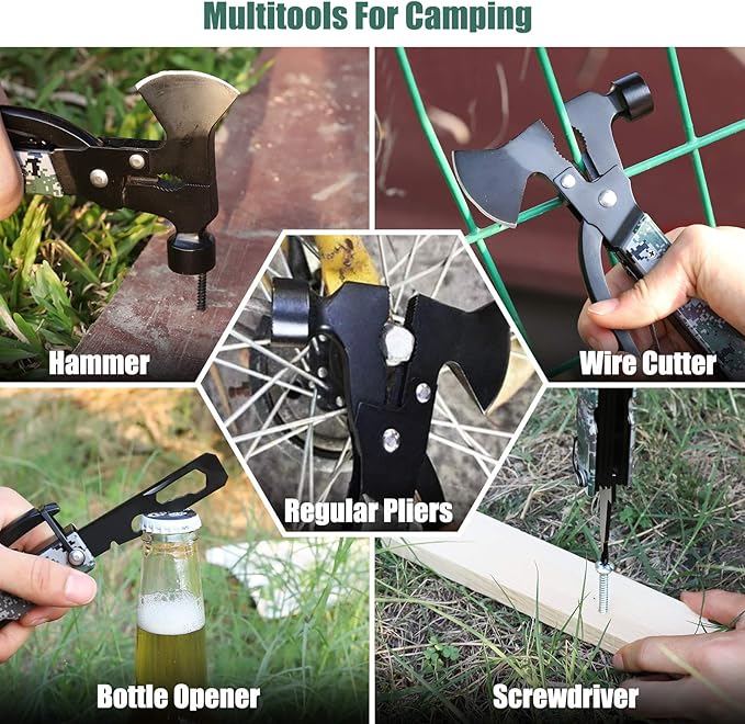 Mens Gifts Camping Accessories Multitool Camping Gear Unique Gifts for Men Dad Husband 16 in 1 Survival Gear and Equipment Camping Gadgets Stocking Stuffers for Men Hunting Hiking Mini Axe Hammer