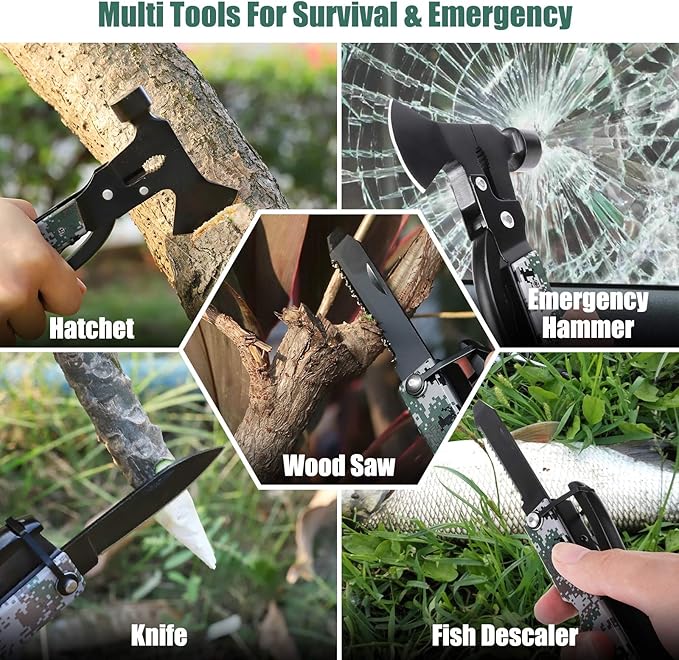 Mens Gifts Camping Accessories Multitool Camping Gear Unique Gifts for Men Dad Husband 16 in 1 Survival Gear and Equipment Camping Gadgets Stocking Stuffers for Men Hunting Hiking Mini Axe Hammer