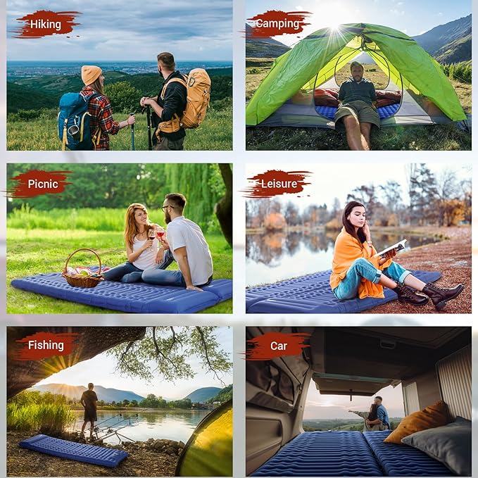 Elegear Self Inflating Sleeping Pad for Camping, 4" Ultra-Thick Camping Mattress Pad with Pillow Built-in Foot Pump Camping Sleeping Mat for Backpacking, Hiking, Portable Camping Pad