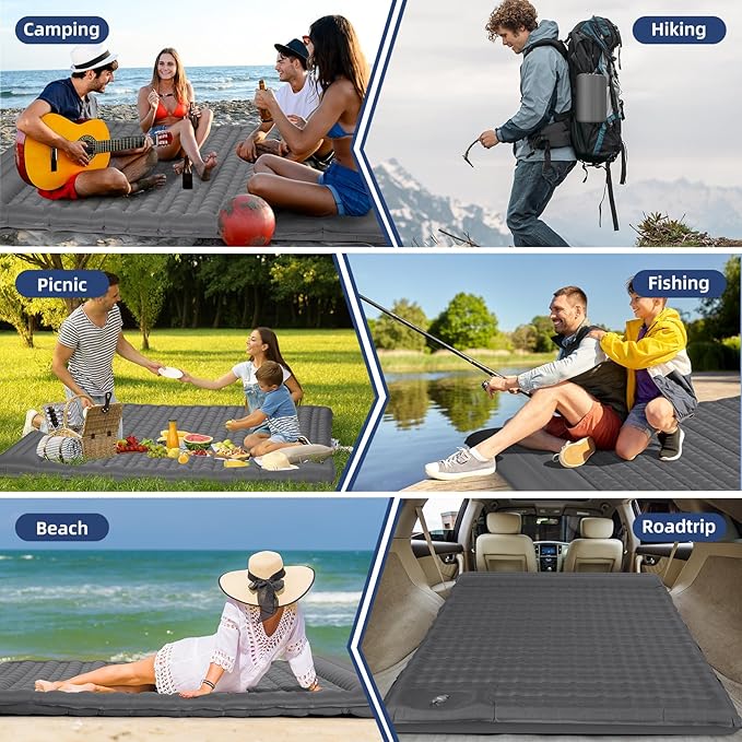 WANNTS Double Sleeping Pad, 6.0 Inches Extra Thick Ultralight Inflatable Sleeping Pad for Camping, Built-in Pump for Camping, Hiking, Airpad, Carry Bag, Repair Kit, Compact & Lightweight Air Mattress