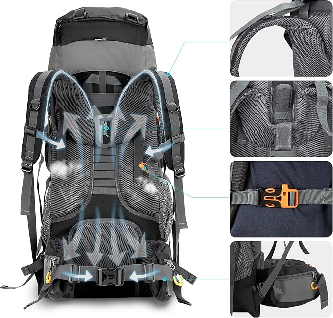 Night Cat Camping Backpacks 90L with Internal Frame Hiking Backpack for Men Women Waterproof Lightweight Breathable Outdoor Mountaineering Traveling