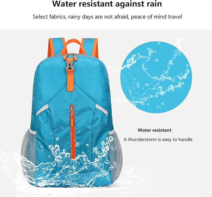 25L Hiking-Backpack Foldable-Sports Daypack-Camping Collapsible Bag Water Resistant Lightweight Travel Men Women (Blue)