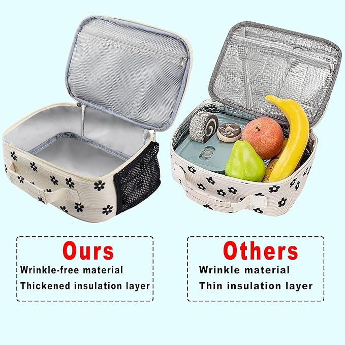 RLGPBON Lunch Bag for Women Cute Corduroy Lunch Tote Bags Reusable Lunch Tote Handbags Leakproof Thermal Cooler Lunch Case Large Capacity Lunch Box for Girls School Travel Picnic