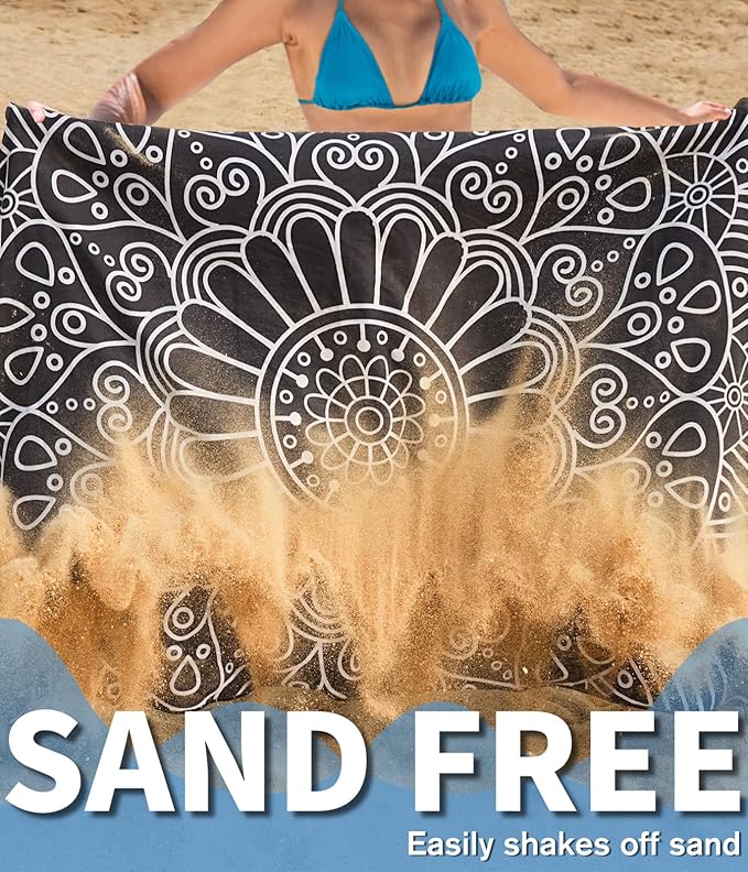 Microfiber Beach Towel – Quick Dry Lightweight Sand Free Oversized Large Towel Accessories Travel Must Swim Pool Yoga Camping Summer Cruise Ship Essentials Compact Sandproof Gift Art Mandala(71" 32")