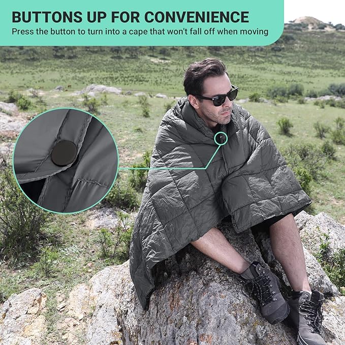 KingCamp Camping Blanket Lightweight, Multifunctional Warm Puffy Outdoor Blanket with Snap Button, Water Repellent, Backpacking Quilt for Travel, Airplane, Hiking, Picnic