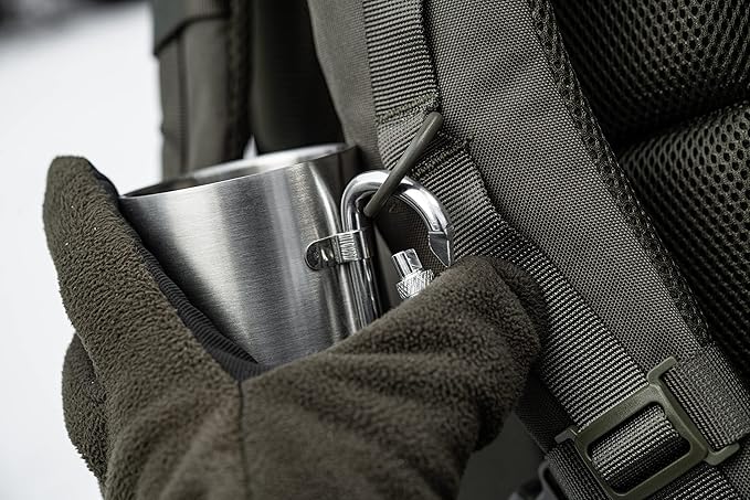 M-Tac 9.5oz Insulated Thermal Cup Mug - Double Wall Stainless Steel Thermo Tumbler with Collapsible Carabiner Handle - No Lid