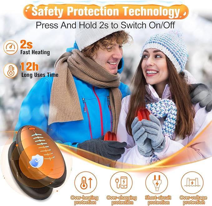 2-Pack Hand Warmers Rechargeable, Rugby-Shaped Portable Electric Hand Warmers Reusable, Dual-Side Heating, Hand Warmers Pocket Heater for Hunting/Golf/Skiing/Camping, for Men Women Kids