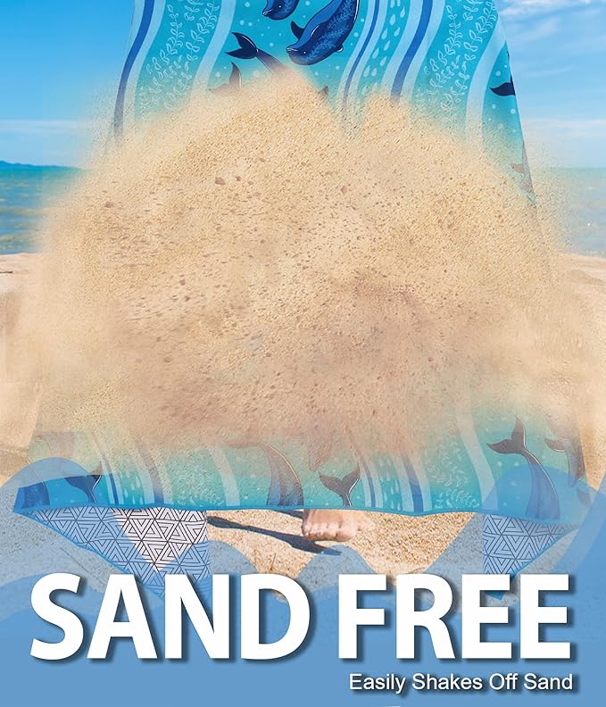 Microfiber Beach Towel – Whale Quick Dry Lightweight Sand Free Oversized Large Accessories Travel Must Have Swim Pool Yoga Camping Gear Summer Cruise Ship Essentials Cloud Compact Gift 71''32''
