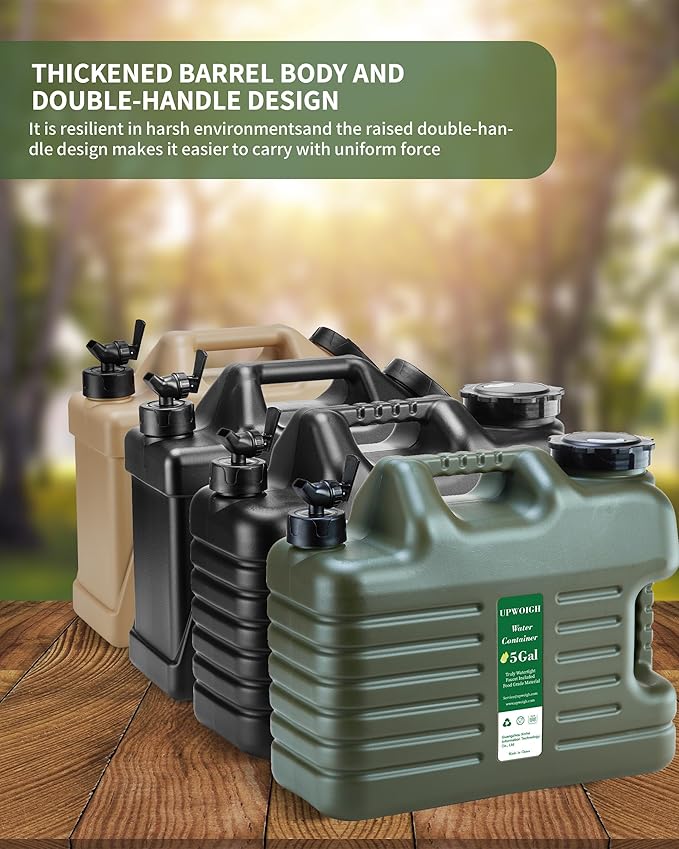 5 Gallon Water Jug and 2.6Gal Collapsible Water Bag Set of 2,Thickened Water Storage Overlanding Gear Containers, Camping Essential Leak-Proof Green Portable Water Tank,BPA Free Outdoors Hiking