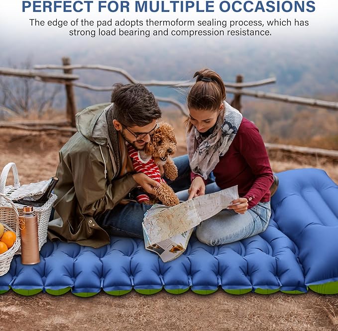 Camping Sleeping Pad, Ultralight Inflatable Sleeping Mat with Built-in Foot Pump & Pillow, Compact Camping Air Mattress for Camping, Backpacking, Hiking, Tent