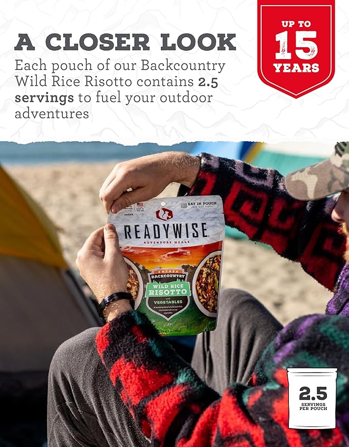 READYWISE - Adventure Meal, Wild Rice Risotto, 2 Servings, Pack of 1, Emergency Preparedness, Freeze Dried Food, MRE, Snack Pack or Emergency Food, Backpacking, Camping, Hiking, and, Survival Food