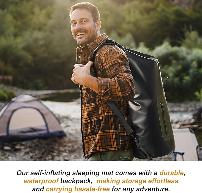 Self-Inflating Sleeping Pad – 4” Thick Memory Foam Camping Mattress with Waterproof Backpack – Portable Sleeping Mat for Backpacking, Tents, SUVs & Trucks