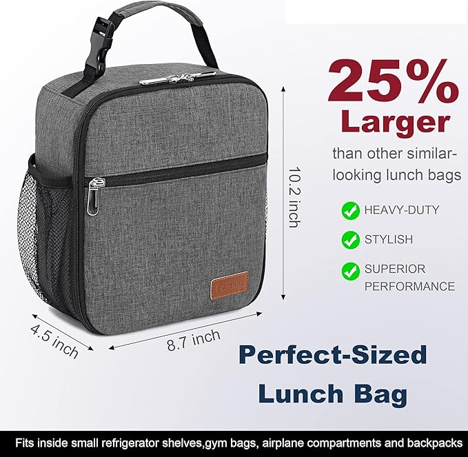 Femuar Lunch Box for Men Women Adults Small Lunch Bag for Office Work Picnic - Reusable Portable Lunchbox, Charcoal Grey