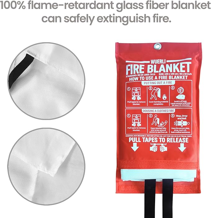 Fire Blanket for Home and Kitchen, 40" x 40", Emergency Fire Blanket, 2 Pack