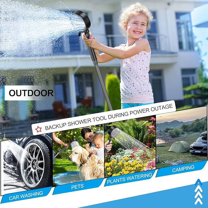 SoulBay Portable Shower with Pump for Camping Outdoor, Electric Rechargeable 5200mAh Battery Camp Shower with Adjustable Showerhead and Long Hose for Camper Sailor Traveler Shower Tent
