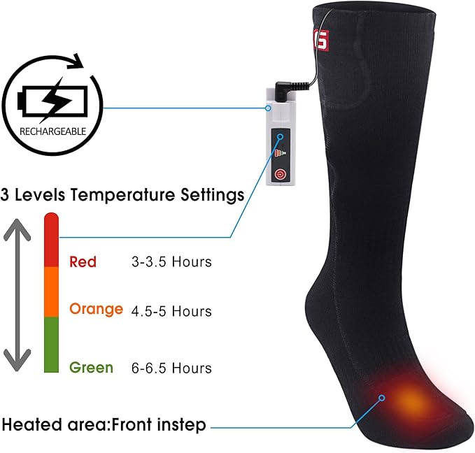 Heated Socks Rechargeable Electric Battery Heating Socks for Men Women with 3 Adjustable Heating Levels for Skiing Riding Hunting