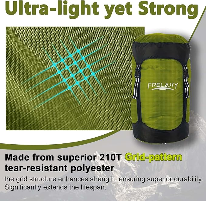 Frelaxy Compression Sack, 40% More Storage! 11L/18L/30L/45L/52L Compression Stuff Sack, Water-Resistant & Ultralight Sleeping Bag Stuff Sack - Space Saving Gear for Camping, Hiking