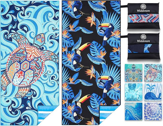 2 Pack Microfiber Lightweight Beach Towel Sand Free Quick Dry Absorbent Thin Compact Towels for Swimming Pool Camping Beach Accessories Large Easy Pack Travel Things for Vacation Essentials Gift