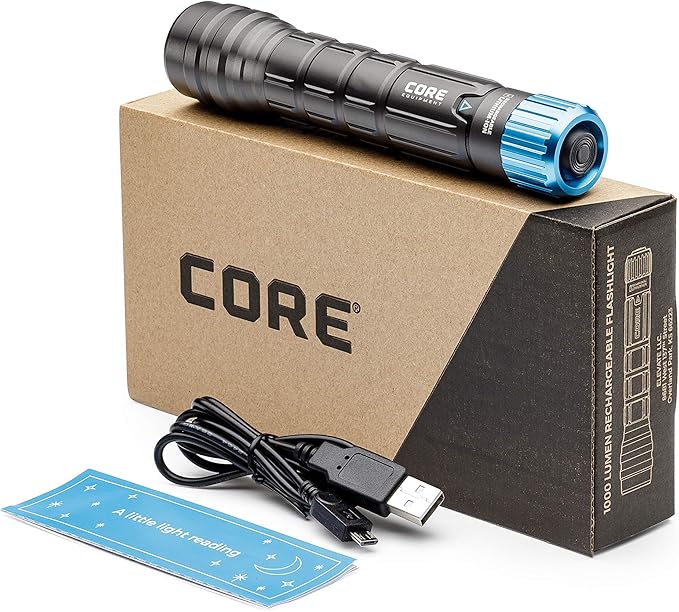 CORE 1000 Lumen CREE LED Rechargeable Camping Emergency Flashlight, IPX4, Two ModesTwo