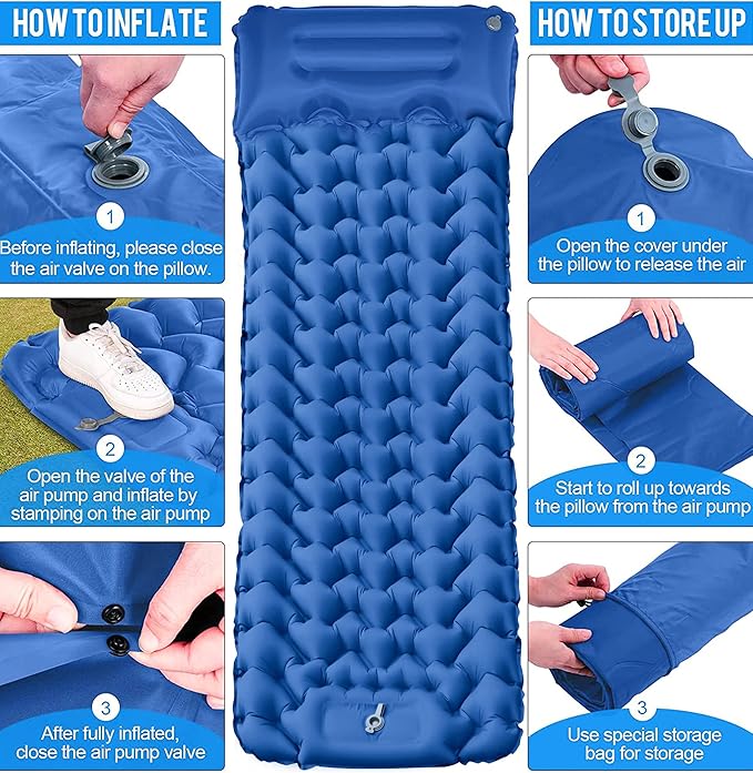 Sleeping Pad for Camping 78''X28'', Camping Sleeping Pad with Pillow Built-in Pump, Camping Air Mattress for Backpacking, Traveling Navy Blue