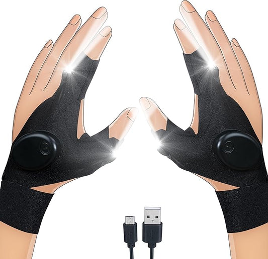 ThxToms Rechargeable LED Flashlight Gloves, Gifts for Men, Father's Day, Christmas, Birthday Gifts for Dad Boyfriend Husband Men Him, Cool Gadgets Tools for Repairing Fishing Camping, Black,Upgrade