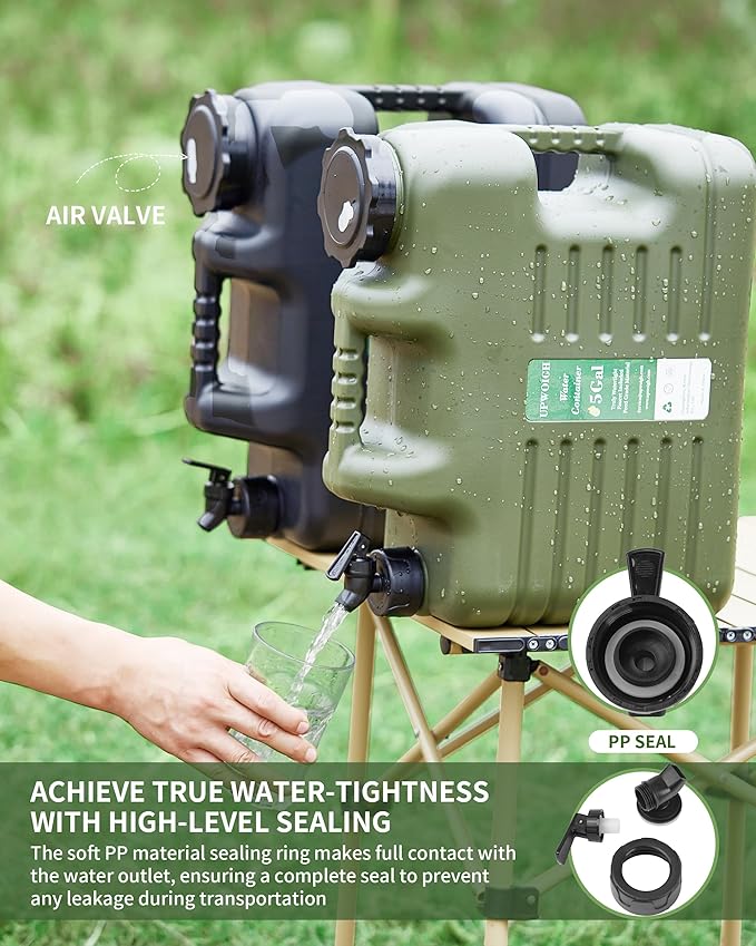 5 Gallon Water Jug(16x13.2x7in)and 2.6Gal Collapsible Water Bag Set of 2,BPA Free Water Tank Overlanding Gear Containers, Camping Essential Leak-Proof Black Portable Water Storage, Outdoors Hiking RV