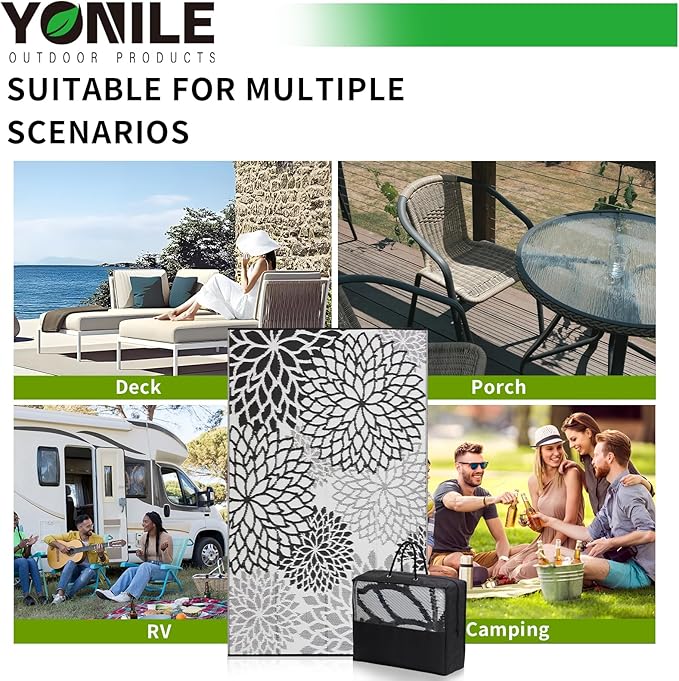 Outdoor Rug 6x9 ft Waterproof, Reversible Outdoor Plastic Straw Rug for Patios Clearance, Outdoor Area Rug Carpet RV Mat for Camping Backyard Deck Porch