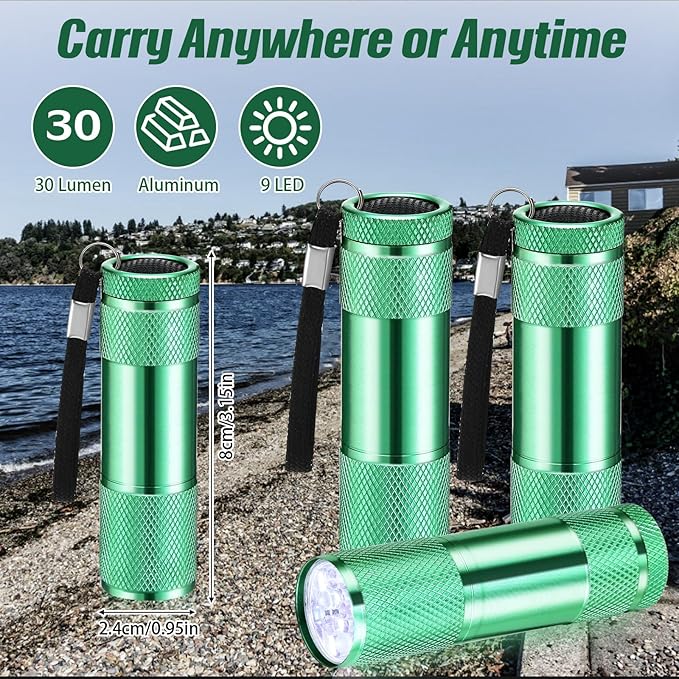 VIHOSE 32 Pcs Mini Flashlights Bulk, Bright Aluminum Handheld Flash Light with Lanyard, Small LED Flashlights for Kids Night Reading Emergency Hurricane Camping Hiking Party Favors(Green)