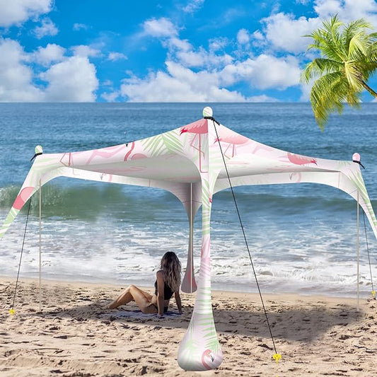 Buheco Beach Tent Pop Up Shade 7x7.5ft Beach Canopy Sun Shelter UPF50+ with 4 Foldable Poles-Portable Carrying Bag-Sand Shovel-Ground Pegs-Windproof Ropes for Outdoor Family Camping-Fishing- Picnic