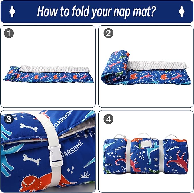 Bunnikins & Clover Toddler Nap Mat with Removable Pillow, Nap Mats for Preschool, Easy Clean Toddler Nap Pad for Kindergarten, Kids Sleeping Bag for Travel Camping
