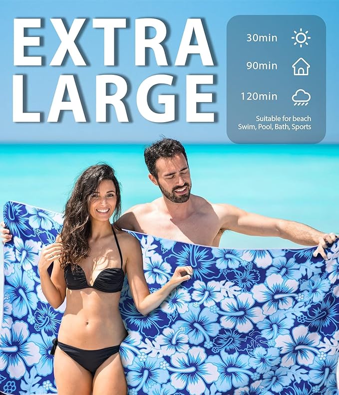 Microfiber Quick Dry Beach Towel – Lightweight Sand Free Oversized X-Large Towel Accessories Travel Must Have Swim Pool Yoga Camping Gear Summer Cruise Ship Compact Sandproof Item Gift Bouquet Turtle
