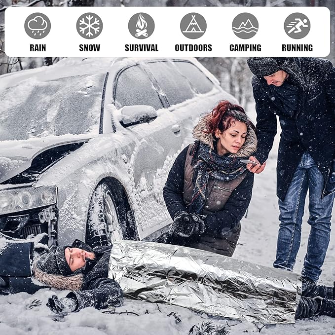 100 Pack Emergency Mylar Thermal Blankets 2 Size Silver Foil Survival Blanket Space Blanket Survival Kit for Outdoors Camping Hiking Survival First Aid Adult Kid