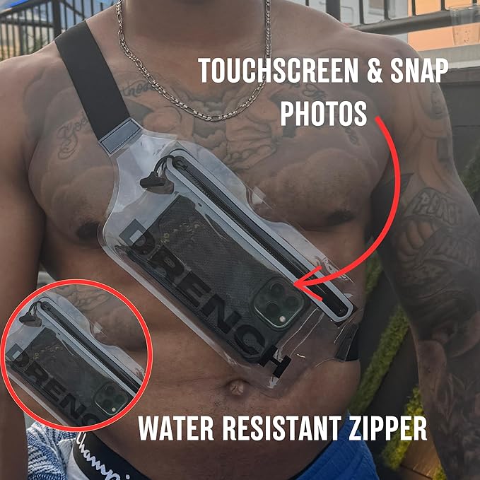 Drench Clear Waist Bag – Stadium Approved, Touchscreen Friendly, Water-Resistant Zipper, Fits iPhone 15, 14, 13, Samsung Galaxy S23, Pixel 8 – Small Concert Bag for Events, Airports, Casual Fashion