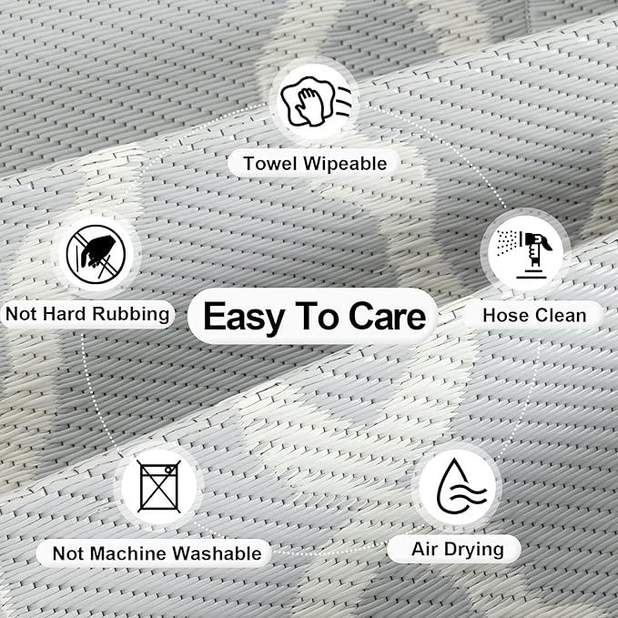 OutdoorLines Outdoor Plastic Area Rugs for Patio 5x8 ft - Reversible Outside Carpet, Stain & UV Resistant RV Mats, Straw Rug for Camping, Deck Garden, Porch and Balcony, Moroccan/Beige & Light Grey